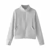 350g Terciopelo de Doble Cara Parche de Bolsillo Patchwork Cuello Alto Cardigan con Cremallera Moda Casual Versátil Elegante Chaqueta para Mujer