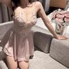 Verão Feminino Sling Peito Pequeno Pure French Lace Hollow Bow Temptation Lingerie Women's Home Wear 1053
