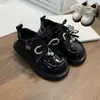2026 Nuevos Mocasines Brillantes Estilo Británico con Lazo de Charol para Niños, Zapatos de Piel para Niñas Princesa con Suelas Gruesas