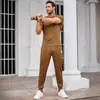Conjunto Esportivo Transfronteiriço Masculino Tendência Cor Sólida Conjunto de Duas Peças Camiseta Gola Redonda Slim Fit Moda Casual Conjunto Esportivo Masculino