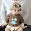 Conjunto de Primavera e Outono para Bebê Menino, Moletom da Moda Bebê Falso Duas Peças, Calça Reta Versátil Casual Infantil Bonita Estilo Coreano