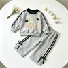Nuevo conjunto para niñas para primavera y otoño, dulce y lindo conjunto de dos piezas con sudadera con lazo, ropa de otoño moderna y a la moda para bebés