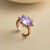 Anillo abierto ovalado con incrustaciones de diamantes transfronterizo europeo y americano, diseño simple y elegante, anillo exquisito y versátil para el dedo índice para mujer