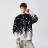 Suéter Redondo de Punto con Gradiente Rojo y Copo de Nieve de Marca de Moda para Hombre, Versátil, Moderno, Holgado, Informal, Tejido con Bloques de Color, Top de Manga Larga