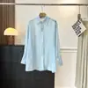 Camisa Azul Transparente de Manga Longa com Botões Simples e Caimento Solto para Mulheres, Amiga da Pele, Camisa de Proteção Solar, Blusa Fina 025 Novo Estilo Outono
