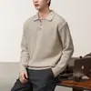 Suéter de punto pesado estilo old money para hombre, con cuello polo, para otoño e invierno, color beige, estilo casual, top con look sofisticado y maduro