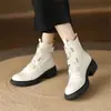 Versão em couro bovino~Botas de tornozelo com plataforma tamanho pequeno femininas retrô Velcro Chelsea botas justas faixa elástica Botas Martin