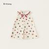 Roupa Infantil Yubao Menina Vestido Fofo Menina Gola Azul Marinho Sem Mangas Saia Estampa Floral com Laço