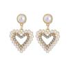 Nova moda elegante brincos femininos diamante geométrico em forma de coração brincos pérola dupla camada de brincos de amor