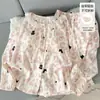 Pijama feminino com bojo, estilo fino para primavera e outono, algodão nuvem renda manga longa doce cartoon menina conjunto de roupa de casa