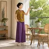 Conjunto de Roupas de Verão de Alta Qualidade para Mães, Conjunto Retrô de Blusa de Manga Curta e Calças para Mulheres de Meia-Idade de 50 Anos, Elegante Conjunto de Blusa e Saia Estilo Qipao de Pernas Largas