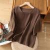 Liquidación de fugas Verano Nuevo Algodón y Lino para Mujer Talla Grande Top Artístico Jersey Casual Suelto Camisa de Manga Corta