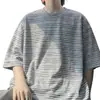 Camiseta casual de manga corta a rayas estilo americano para hombre, top de verano de manga corta holgado, elegante y versátil de alta gama