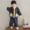 Conjunto de pijama flanelado infantil outono e inverno, desenho animado, espessado, para ficar em casa, conjunto de fleece de coral para bebê menina, quente
