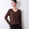 Suéter de punto de alta gama listo para usar para mujer, con cuello en V y manga larga, corte holgado, adecuado para primavera y otoño, top tipo camiseta base sin costuras