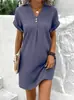 Roupas Femininas Europeias e Americanas Transfronteiriças 2026 Novo Amazon Gola V Cor Sólida Suéter Confortável Casual Vestido com Botões