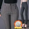 6258 pantalones de lápiz gruesos a cuadros de lana con rayas y forro polar pantalones de invierno para mujeres de mediana edad pantalones para mujeres de mediana edad y ancianas pantalones casuales
