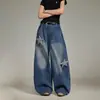 Jeans Americanos Retro con Parche de Estrella Holgados de Pierna Ancha Cimitarra Verano Nuevo Lavado Desgastado Marca Trendy Pantalones Largos