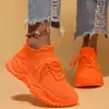 Novo Estilo Plus Size Ultra Leve Flyknit Casual Sapatos Femininos Tênis Esportivo Sapatos Meia Femininos Finos Sapatos Old Daddy de Malha com Solado Grosso