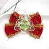 Pinza para el pelo con lazo de terciopelo rojo navideño, set de tocado con campana y borla de dibujos animados lindos de Papá Noel para niños