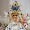 Estatua Divina de Anciana Negra Hu Sanyei Taonai Corona de Fénix Abuela de Taishan Niangniang Guanyin Estatua de Buda Tocado Corona de Cabeza Sombrero
