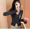 Suéter adelgazante nuevo de otoño e invierno 100% lana, cárdigan chaqueta de punto vintage para mujer con cuello de solapa de manga larga, top básico