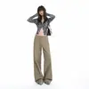 Calça Casual Retrô Americana com Cordão, Cintura Média-Baixa, Corte Reto Levemente Solto, Outono/Inverno 2026, Transfronteiriça, para Mulheres