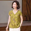 Camisa casual de moda de manga corta estilo chino para verano, corte slim, cuello en V, para madres de mediana edad y mayores