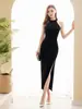 Elegante Vestido de Noche Estilo Socialité Sexy de Cintura Alta Adelgazante con Abertura Vestido Largo Modelo Nuevo Verano 2026