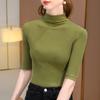 Camiseta Básica de Gola Alta para Mulheres 2025 Nova Camiseta Feminina Modal de Manga Média Elegante Cor Pura Elástica Top Interno