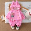 Conjunto Longo de Desenho Animado para Meninas, Moletom com Capuz Esportivo Estilo Coreano para Crianças e Bebês, Conjunto de Duas Peças Fashion e Fofo