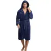 Bata de Baño Gruesa Larga de Franela para Hombre, Bata de Baño con Capucha de Coral Fleece para Hombre, Etiqueta Amazon Shein Transfronteriza