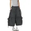 Direto do Fabricante: Calça Cropped Workwear com Cordão e Pregas Estilo Americano com Bolsos Grandes, Shorts de Perna Larga para Homens e Mulheres, Verão