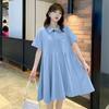 Vestido de Verano para Mujeres Embarazadas Vestido de Manga Corta con Cuello Polo Moda para el Período de Embarazo Holgado Cubre Vientre Vestido Línea A Midi para Mujeres Embarazadas