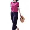 Conjunto Súper Elegante y Fresco de Top de Punto de Seda Helada de Manga Corta Adelgazante con Pantalones Harem Casuales Conjunto de Dos Piezas para Primavera 2026
