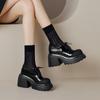 Zapatos de tacón alto súper alto de una sola capa, con suela gruesa de charol, geniales y guapos, de 10 cm, estilo coreano, modernos, combinan con todo, punta redonda, boca profunda, con cordones, para mujer