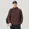 Cardigan de Tricô em Ponto Trançado Masculino Anyang 2026 Outono/Inverno com Gola Alta, Zíper, Jaqueta Suéter Casual de Gola Meio Alta para Vendas Transfronteiriças
