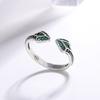 Anillo de serpiente verde de doble cabeza plata tailandesa vintage abierto ajustable anillo de personalidad animal malla de serpiente femenina