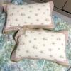 Fundas de Almohada de Algodón Puro Estilo Nuevo, un Par de Fundas de Almohada para Pareja del Hogar Hechas de Gasa, Algodón Simple, No Sueltan Pelusa, con Lazos, Engrosadas