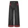Pantalones Largos de Mezclilla a Cuadros de Color Contrastante con Puño Ropa de Trabajo para Hombre Marca de Moda Callejera Diseño con Sentido de Personalidad Holgados de Pierna Ancha Rectos