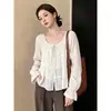 Camisa feminina elegante de manga longa com babados estilo francês, novo modelo outono 2026, plus size, top estilo boneca que rejuvenesce