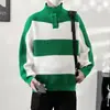 Suéter de cuello alto a rayas y bloques de color estilo coreano para hombre, corte holgado, otoño/invierno, chaqueta de punto versátil, moderna