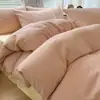 Ins Tipo Simples um Estilo Sem Estampa Algodão Lavado Puro Conjunto de Quatro Peças para Cama Algodão Puro Lençóis de Cama Capa de Colcha Conjunto de Três Peças para Dormitório de Estudante