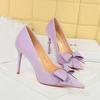 3265-H37 Banquete Moda Estilo Coreano Tacones Altos Tacón de Aguja Zapatos de Mujer Boca Baja Punta Afilada Zapatos con Lazo de Pedrería Tacón Alto
