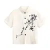 Camisa Jacquard de Cetim para Meninos, Novo Estilo Chinês, Roupa de Aniversário para Menino Florista de Manga Curta, Roupa para Apresentação e Fotografia de Apresentador para Meninos