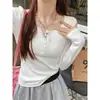 Camiseta de base feminina roupa íntima outono 2026 novo estilo slim-fit versátil manga longa camiseta outono precoce preto canelado ombro normal top