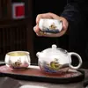 Juego de Té de Viaje de Plata Dorada - Una Tetera, Dos Tazas, Taza Portátil de Servicio Rápido, Juego de Té Kung Fu Estilo Chino Caja de Regalo para Personas Mayores
