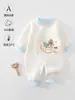Mameluco de oso con estampado de rombos para bebé, para otoño e invierno, algodón puro, cálido, ropa interior acolchada para recién nacido, mameluco para bebé