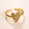 Joyería de acero de titanio de moda transfronteriza, anillo de acero inoxidable en forma de corazón con incrustaciones de diamantes fundidos estilo lujo ligero, anillo abierto geométrico al por mayor