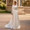 Aliexpress Atravessando Fronteiras Branco Cintura Alta Simples Vestido de Casamento Longo Noiva Elegante Casamento na Igreja Emagrecedor Cauda Vestido de Casamento